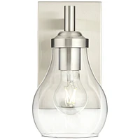 Possini Euro Design Danvers Modern Wall Sconce Lighting Brushed Nickel Silver Hardwired 8" High Fixture Clear Glass Globe Shade for Bedroom Bathroom B