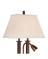 Deacon Modern Desk Table Lamp with Usb and Ac Power Outlet in Base Gooseneck Led 26" High Bronze Rectangular Linen Shade for Living Room Bedroom House