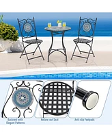 Costway Set of Mosaic Chairs for Patio with Decorative Backrest Heavy-Duty Frame