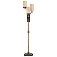 Franklin Iron Works Astoria Rustic Farmhouse Industrial Standing Floor Lamp Tree 3-Light 71" Tall Bronze Faux Wood Faux Tea Alabaster Glass for Living