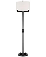 Franklin Iron Works Madrid Modern Industrial Floor Lamp Standing 64" Tall Matte Black Metal White Linen Hardback Drum Shade for Living Room Reading Be