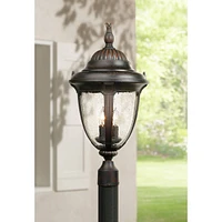 John Timberland Casa Sierra Traditional Outdoor Post Light Fixture Lantern Bronze 24 1/2" Seedy Glass for Exterior House Porch Patio Outside Deck Gara