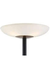 Possini Euro Design Meridian Light Blaster Modern Style Torchiere Floor Lamp Led 72" Tall Black Antique Brass Metal White Glass Shade for Living Room