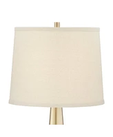 360 Lighting Karla Modern Table Lamps 25" Tall Set of 2 with Usb Charging Port Brass Gold Metal Beige Fabric Drum Shade for Bedroom Living Room House