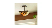 Robert Louis Tiffany Budding Branch Mission Tiffany Style Close To Ceiling Light Semi-Flush Mount Fixture Bronze 14" Wide Art Glass for House Bedroom