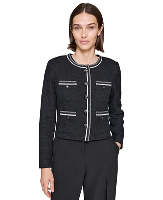 Karl Lagerfeld Women's Contrast-Trim Five-Button Jacket