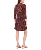 Msk Women's Paisley Collared Zip-Neck 3/4-Sleeve Dress