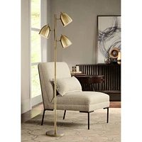 360 Lighting Aaron Mid Century Modern Tree Floor Lamp 64" Tall Aged Brass Gold Metal Adjustable Swivel 3-Light Dome Shade Decor for Living Room Readin