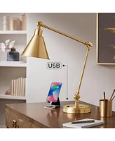 Wray Modern Desk Lamp 26 3/4" High with Usb Charging Port Warm Brass Gold Metal Adjustable Arm Head for Bedroom Living Room House Bedside Nightstand H