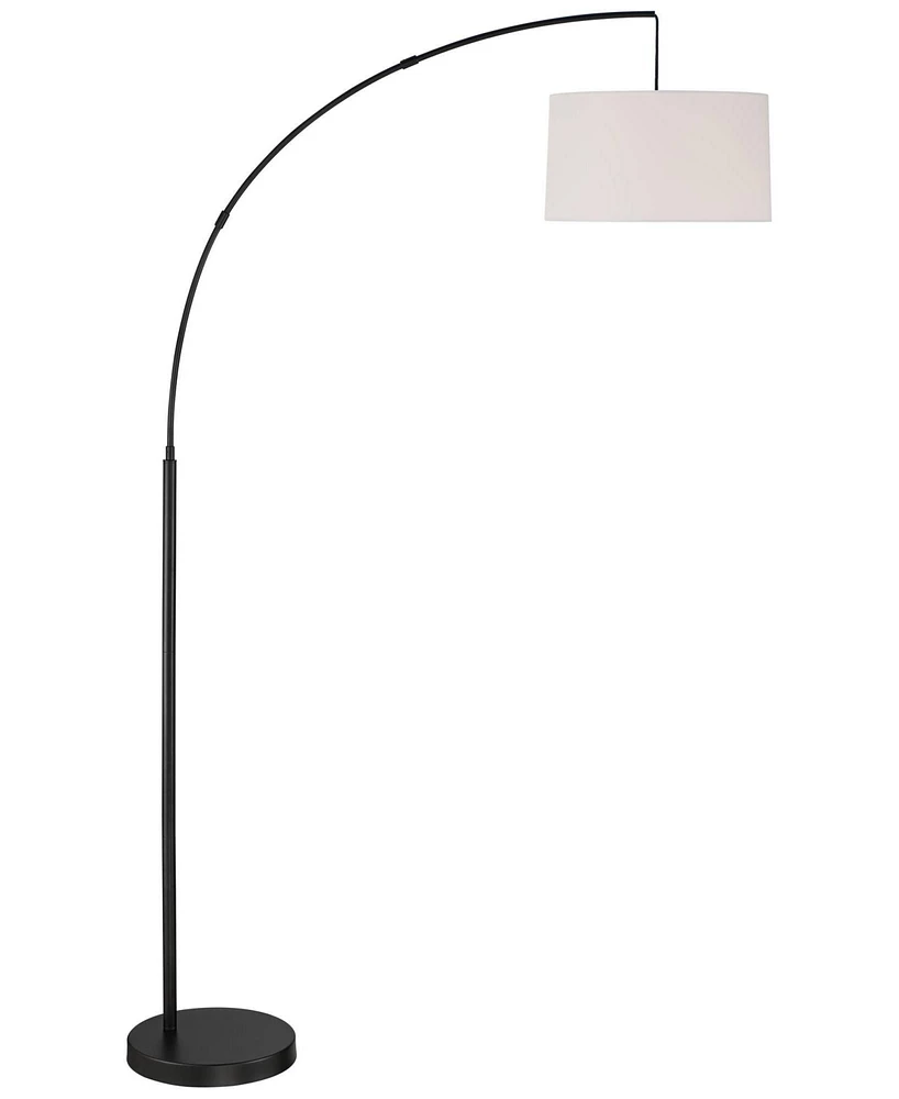 360 Lighting Cora Mid Century Modern Arc Floor Lamp 72" Tall Black Metal White Linen Fabric Drum Shade Decor for Living Room Reading House Bedroom Hom