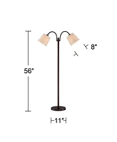 360 Lighting Seneca Modern Standing Floor Lamp 56" Tall Dark Bronze Brown Twin Arm Adjustable Gooseneck Neutral Cotton Drum Shade for Living Room Read