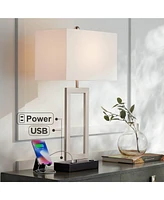 360 Lighting Todd Modern Table Lamp with Hotel Style Usb and Ac Power Outlet in Base 30" Tall Brushed Nickel Rectangle White Shade for Living Room Bed