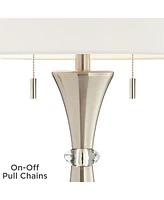 360 Lighting Rachel Modern Art Deco Table Lamps 28" Tall Set of 2 Concave Column Hourglass Silver Metal White Drum Shade for Living Room Bedroom House
