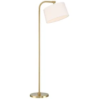360 Lighting Serra Modern Art Deco Arc Floor Lamp Standing 64" Tall Warm Gold Metal White Linen Blend Fabric Tapered Drum Shade for Living Room Readin