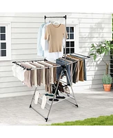 Costway 2-Layer Aluminum Foldable Drying Rack w/ Hanging Bar & 2 Height-adjustable Wings