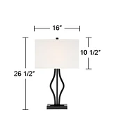 360 Lighting Ally Modern Table Lamps 26 1/2" Tall Set of 2 with Usb Charging Port Black Metal Rectangular Fabric Shade for Bedroom Living Room House H