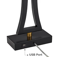 360 Lighting Roxie Modern Table Lamps 31" Tall Set of 2 with Usb Charging Port Black Metal White Fabric Rectangular Shade for Living Room Bedroom Hous