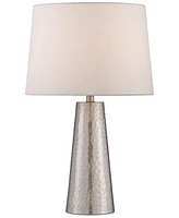 360 Lighting Modern Table Lamp 25 3/4" High Silver Leaf Hammered Textured Metal Off White Fabric Drum Shade Decor for Bedroom Living Room House Home B