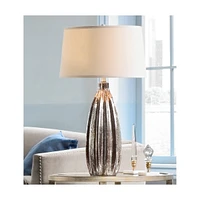 360 Lighting Stella Modern Table Lamp 30" Tall Fluted Mercury Ribbed Glass Taupe Tapered Drum Shade Decor for Bedroom Living Room House Home Bedside N