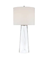 360 Lighting Marcus 30" Tall Tapered Column Large Modern Coastal End Table Lamp Clear Glass Single White Shade Living Room Bedroom Bedside Nightstand