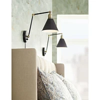 360 Lighting Wray Modern Indoor Adjustable Swing Arm Wall Lamp with Cord Set of 2 Black Antique Brass Plug-In Light Fixture Dimmable Metal Shade for B