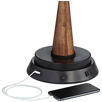360 Lighting Rocco Mid Century Modern Table Lamp with Dimmable Usb Workstation Charging Base 30" Tall Blue Teal Ceramic Cherry Wood Linen Drum Shade f