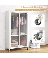 Costway Storage Wardrobe Cabinet Mobile Armoire Closet with Hanging Rod & Adjustable Shelf