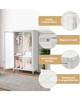 Costway Storage Wardrobe Cabinet Mobile Armoire Closet with Hanging Rod & Adjustable Shelf