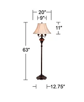 Barnes and Ivy Traditional Standing Floor Lamp Multi 4-Light 63" Tall Antique Bronze Copper Gold Tortoise Glass Font Fabric Bell Shade Candelabra Deco
