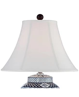 Barnes and Ivy Shonna Traditional Asian Style Jar Table Lamp with Usb Charging Port 27" Tall Blue White Floral Porcelain Flared Bell Shade for Living