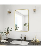 Homlux 24"x36" Rounded Rectangle Wall Mirror with Gold Aluminum Alloy Frame