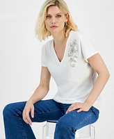 I.n.c. International Concepts Petite Cotton Embellished-Patch T-Shirt, Created for Macy's