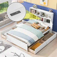 Streamdale Furniture Full Size Platform Bed With Storage Headboard, Charging Station And 4 Drawers