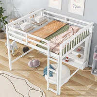 Full Size Loft Bed With 8 Open Storage Shelves And Builtin Ladder