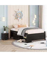 Simplie Fun Versatile Full Bed With Trundle, Under Bed Storage Box And Nightstand .Espresso