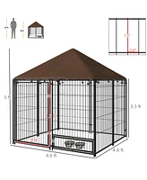 Streamdale Furniture Spacious Weatherproof Dog Playpen with Feeding Door and Rust-Resistant Frame