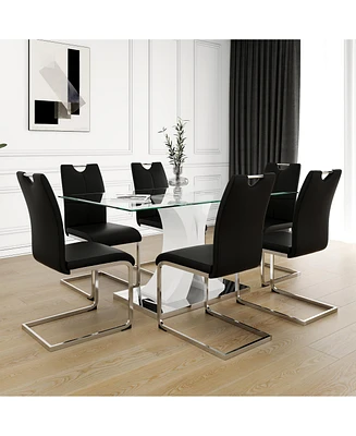 Streamdale Furniture Modern Dining Table Set | Glass and Lacquered Legs | Elegant Style