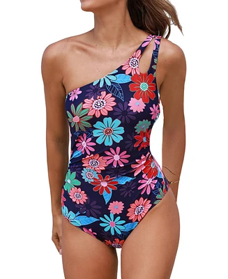 Cupshe Women's Retro Floral Asymmetrical One-Shoulder One-Piece