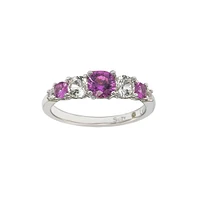 Suzy Levian New York Pink Sapphire & Lab-Grown White 7 Stone Multi Level Band Ring Sterling Silver by