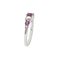 Suzy Levian New York Pink Sapphire & Lab-Grown White 7 Stone Multi Level Band Ring Sterling Silver by