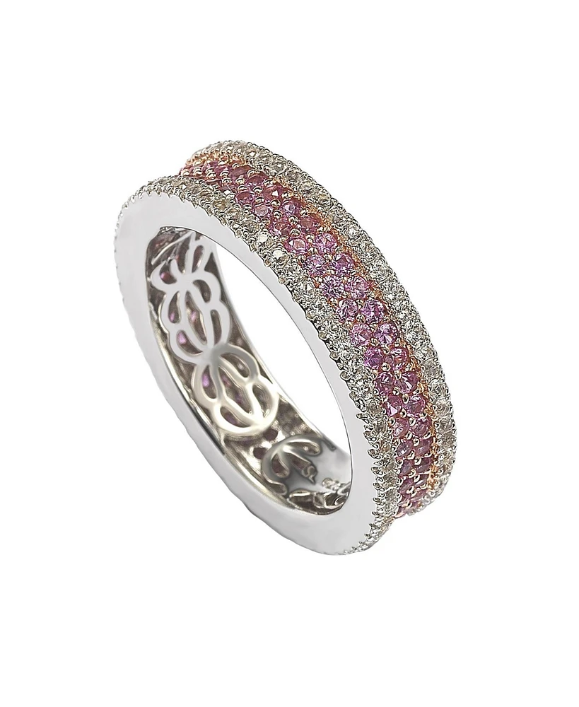 Suzy Levian New York Pink Sapphire & Lab-Grown White Framed Eternity Band Ring Sterling Silver by