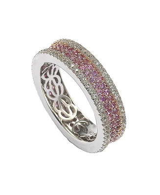 Suzy Levian New York Pink Sapphire & Lab-Grown White Framed Eternity Band Ring Sterling Silver by