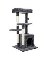 Streamdale Furniture Multipurpose Cat Tree with Sisal Scratching Post, Cozy House, and Play Mat