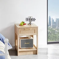 Rattan End Table With Drawer, Modern Nightstand, Side Table For Living Roon, Bedroom, Natural