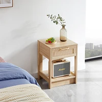 Streamdale Furniture Rattan End Table With Drawer, Modern Nightstand, Side Table For Living Roon, Bedroom, Natural