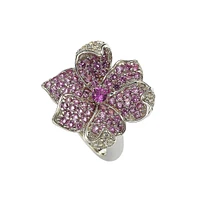 Suzy Levian New York Pink Sapphire & Lab-Grown White Flower Petal Ring Sterling Silver by