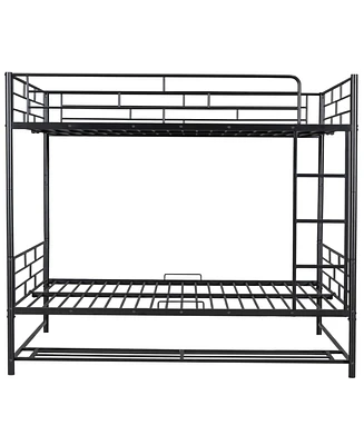 Simplie Fun Full Over Full Metal Bunk Bed With Shelf And Guardrails