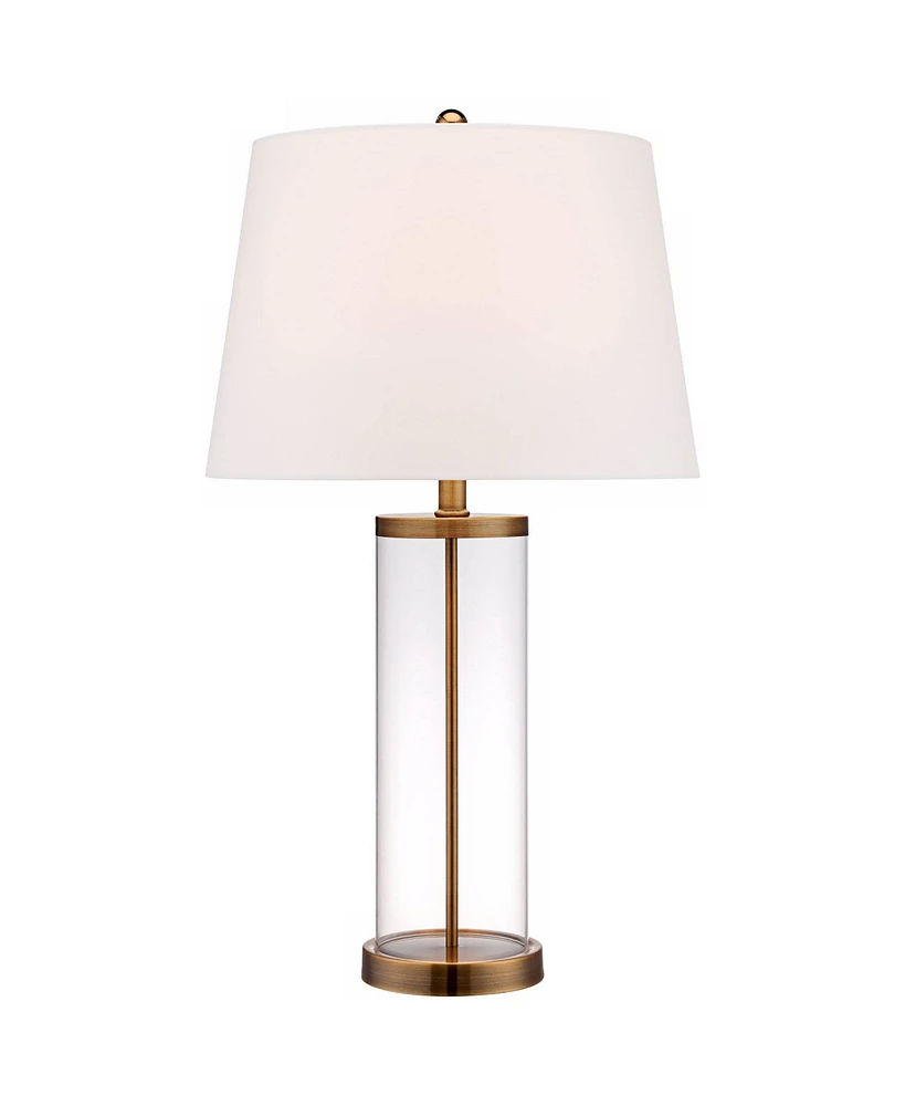 360 Lighting Modern Coastal Table Lamp Fillable 26" High Clear Glass Cylinder Gold Metal White Drum Ball Shade Decor for Living Room Bedroom Beach Hou