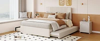 Full Size Upholstered Platform Bed With 2 Drawers And 1 Twin Size Trundle, Classic Headboard Design