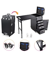 Byootique Rolling Manicure Table with 13" Makeup Train Case Travel Storage Bag